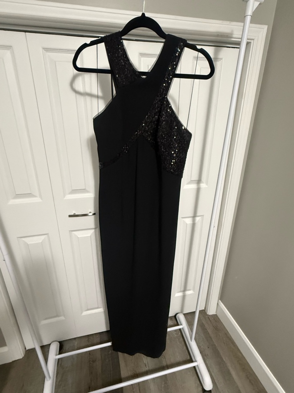 Aidan Mattox Black One-Shoulder Sequin Evening Gown